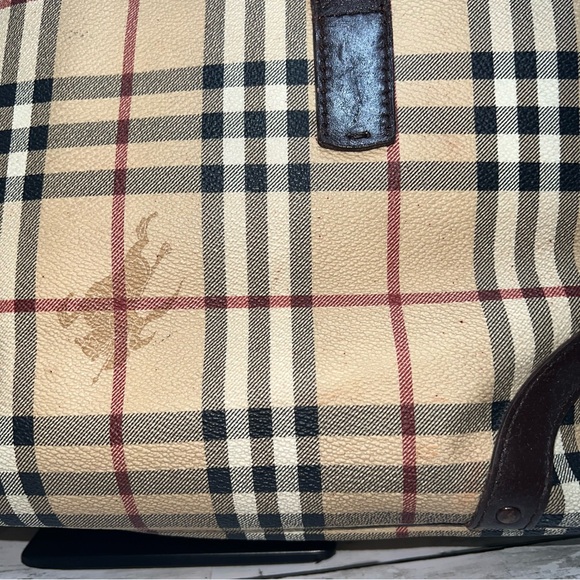 Burberry London Tote Bag Nova Check Plaid Canvas Leather Trim Shoulder Bag - Picture 13 of 16